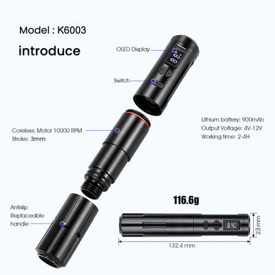 10W Wireless Dermografo Mesin Tato Wireless Mesin Makeup Permanen RCA Konektor Mesin Badan Panjang 24*132.4mm pemasok