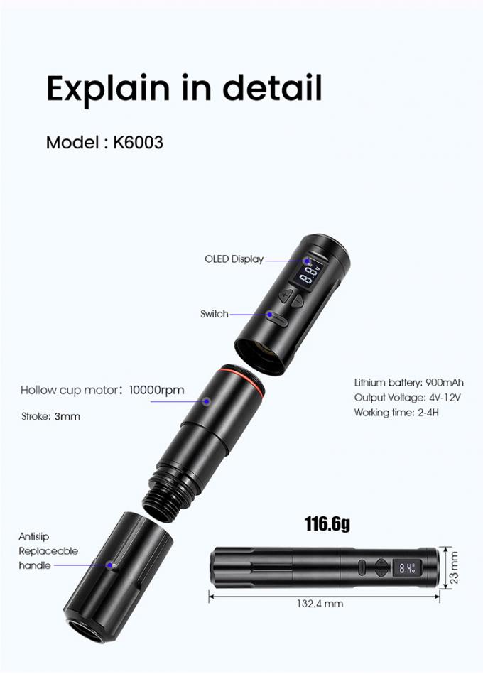 Mesin RCA Wireless Permanent Makeup Mesin Tattoo Stroke 2,7mm 0