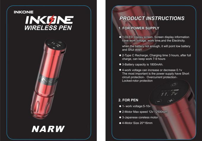 INKONE NARW Brand Digital LCD Touch Screen Display 1800mAh Baterai Tato Pen Micropigmentation Mesin Wireless Mesin Tato 0