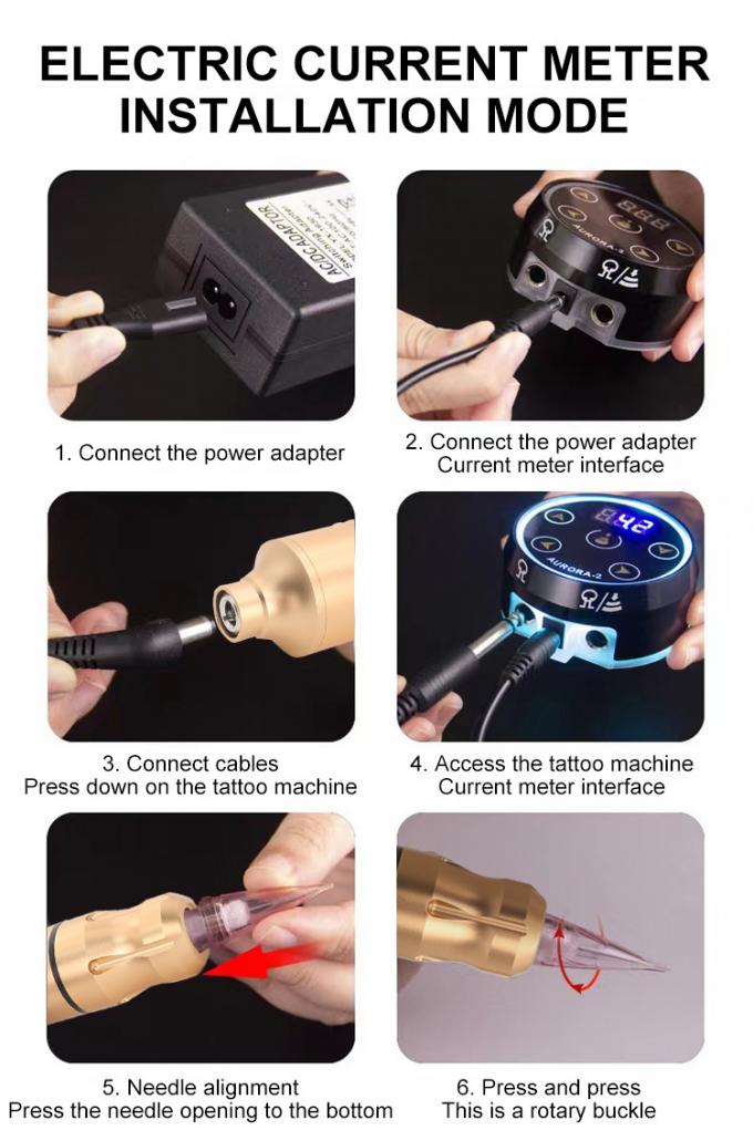 Set Mesin Tato Rotary dengan catu daya Aurora II Kit Pen Tato Populer Termasuk Senapan Tato 6